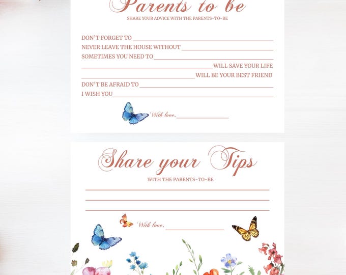 Baby Shower Advice Cards- Butterfly Kisses and Baby Wishes