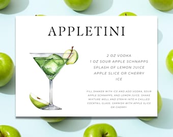 Appletini Cocktail Recipe Card | 3 Different Sizes Included!