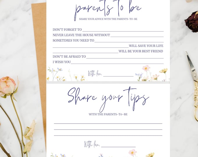 Baby Shower Advice Cards- "Baby in Bloom- Wildflower Blooms"- INCLUDES 2 ITEMS