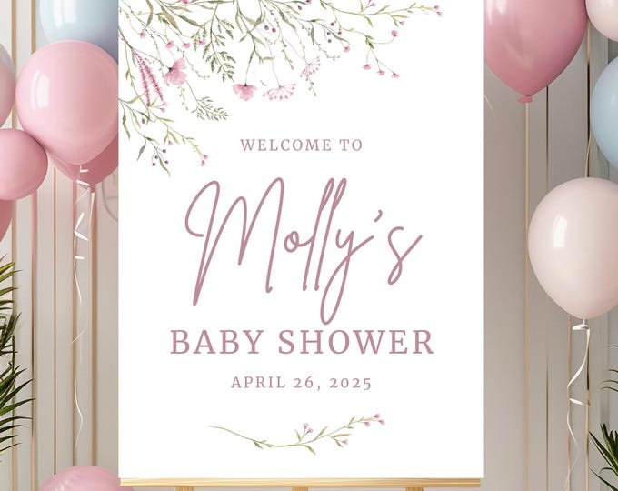 Baby Shower Welcome Sign- "Baby in Bloom" Pink Blooms