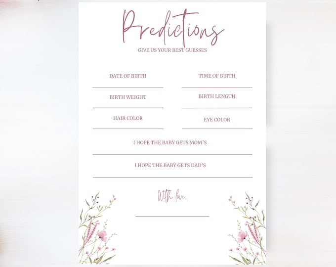 Baby Shower Game- Predictions- Baby in Bloom- Pink Blooms