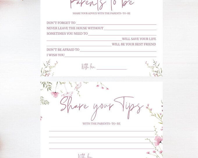 Baby Shower Advice Cards- "Baby in Bloom"-  INCLUDES 2 ITEMS