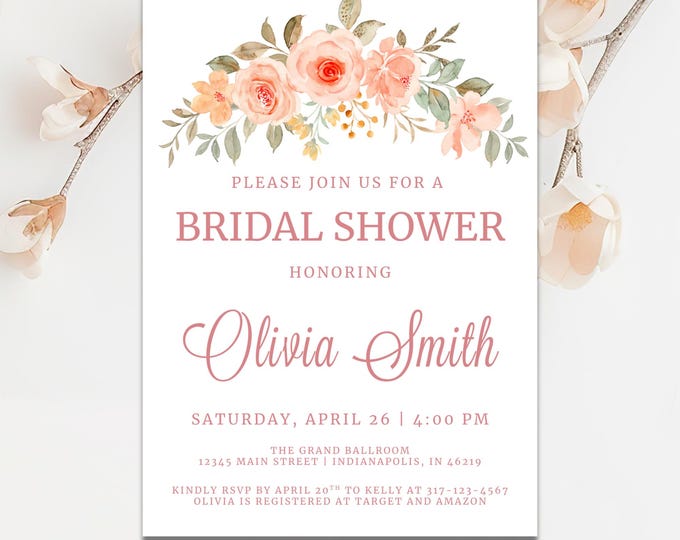 Bridal Shower Invitation including Recipe and Advice Enclosure Cards | Peach Dreams