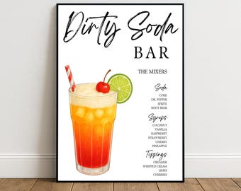 Dirty Soda Bar Sign | Editable Drink Menu Template | Parties, Graduation, Holidays