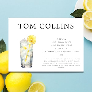 Tom Collins Cocktail Recipe Card | Recipe Card