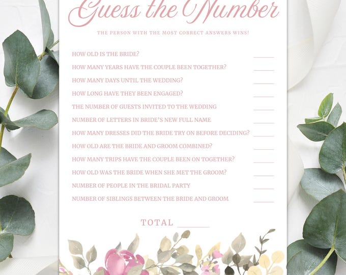 Bridal Shower Game | Guess the Number | Fresh Blooms | Floral