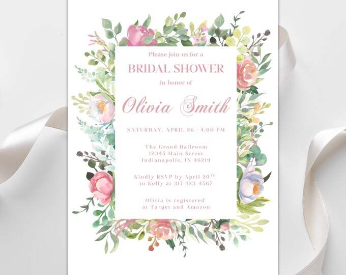 Bridal Shower Invitation including Recipe and Advice Cards | Fresh Blooms | Floral Theme