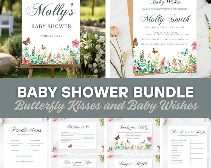 Baby Shower Bundle- Butterfly Kisses and Baby Wishes- FULL SET