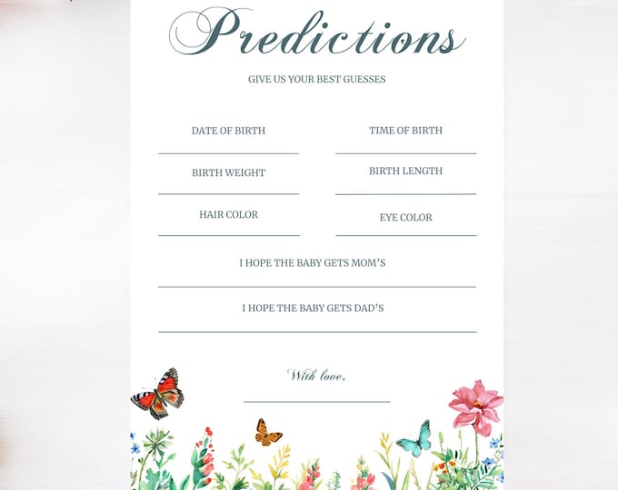 Baby Shower Game- Predictions- Butterfly Kisses and Baby Wishes