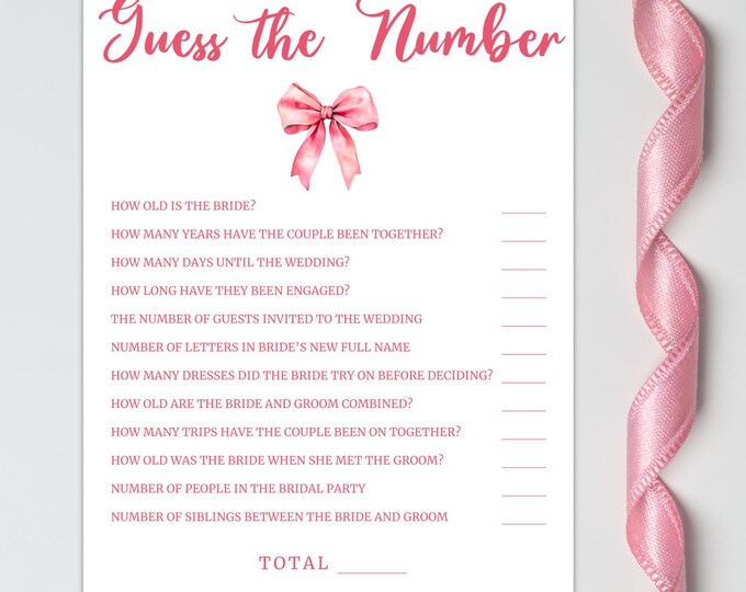 Bridal Shower Game | Guess the Number | Tying the Knot