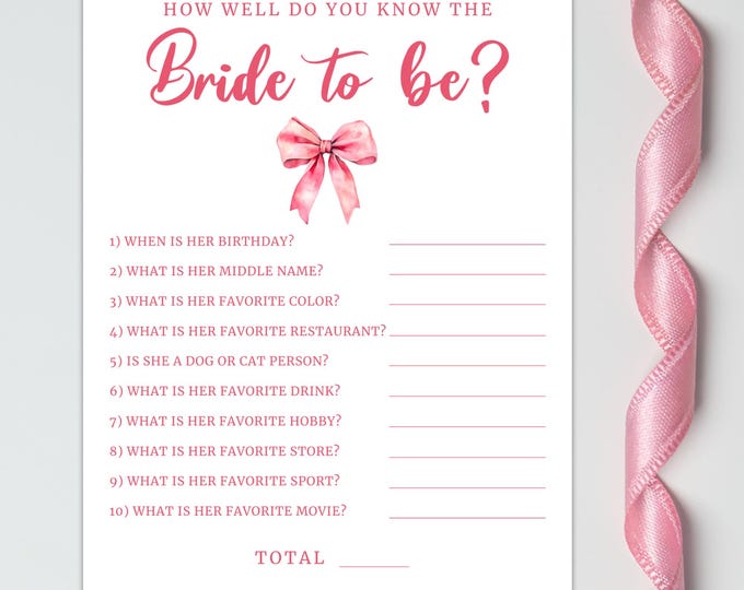 Bridal Shower Game | How Well Do You Know the Bride? | Pink Bubbly