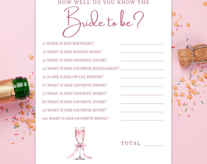 Bridal Shower Game | How Well Do You Know the Bride? | Pink Bubbly