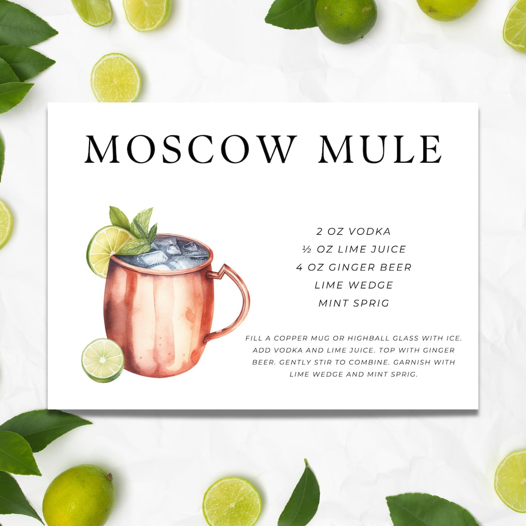Moscow Mule Cocktail Recipe Card | 3 Different Sizes Included! - Etsy
