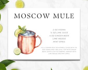 Tarjeta con receta de cóctel Moscow Mule / ¡3 tamaños diferentes incluidos!