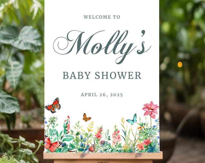 Baby Shower Welcome Sign- Butterfly Kisses and Baby Wishes