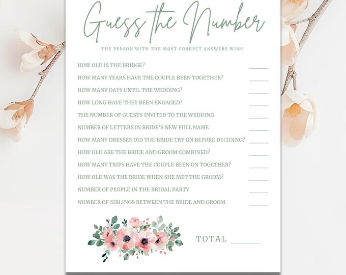 Bridal Shower Game | Guess the Number | Sage and Floral