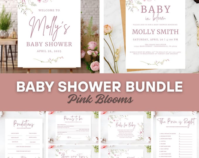 Baby Shower Bundle | Baby in Bloom | Pink Blooms | FULL SET