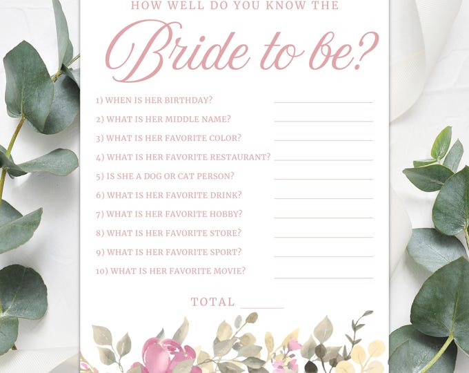 Bridal Shower Game | How Well Do You Know the Bride? | Fresh Blooms | Floral