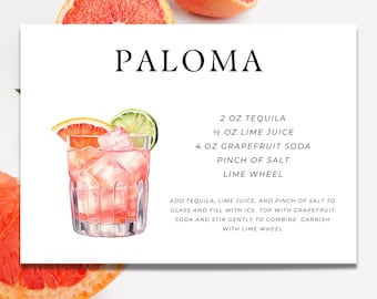 Paloma Cocktail Recipe Card | 3 Different Sizes Included!