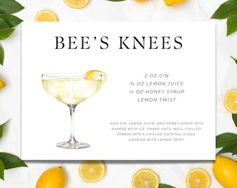 Receptkort för Bee’s Knees-cocktails | 3 olika storlekar ingår!