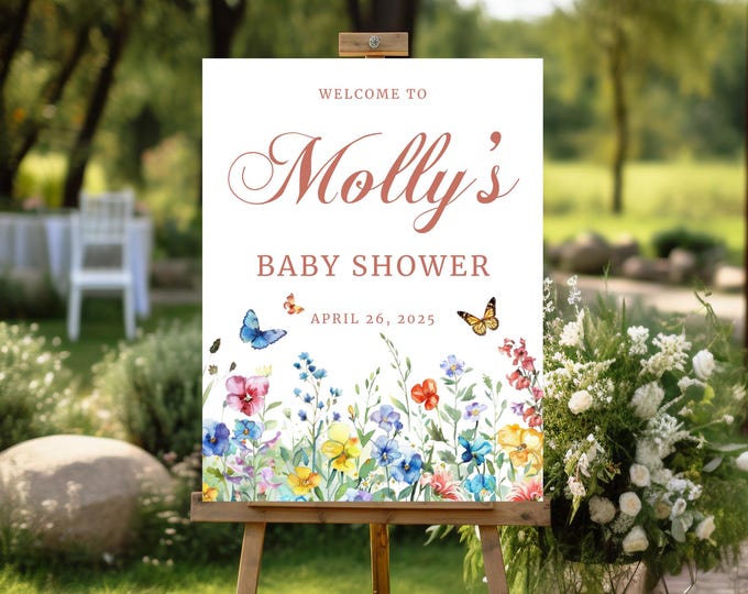 Baby Shower Welcome Sign- Butterfly Kisses and Baby Wishes