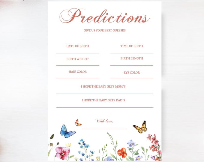 Baby Shower Game- Predictions- Butterfly Kisses