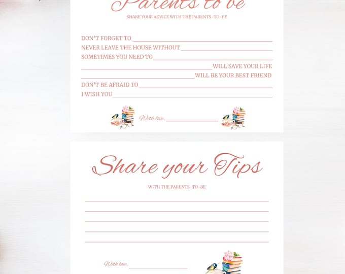 Baby Shower Advice Cards- "A New Chapter Begins"- INCLUDES 2 ITEMS