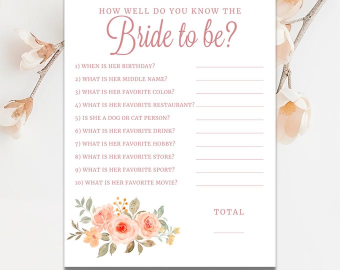 Bridal Shower Game | How Well Do You Know the Bride? | Peach Dreams
