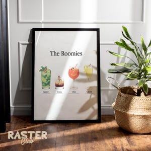Spersonalizowany plakat Cocktail Roomie | Spersonalizowany nadruk drinków | Retro kolażowa sztuka barowa | Wybierz do 6 drinków | Nazwa lokalu i przepis opcjonalnie