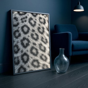 Snow Leopard Wall Art-Arctic Animal Fur Texture Poster–Digital Wildlife Print–Monochrome Nature Aesthetic Printable Snow Leopard Pattern