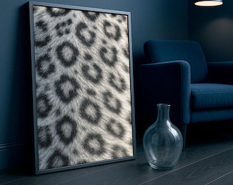 Snow Leopard Wall Art-Arctic Animal Fur Texture Poster–Digital Wildlife Print–Monochrome Nature Aesthetic Printable Snow Leopard Pattern