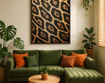 Stampa leopardata da parete – Poster con texture di pelle di animale selvatico – Download digitale – Estetica della giungla – Realismo in pelliccia sintetica – Stampa con motivo leopardato