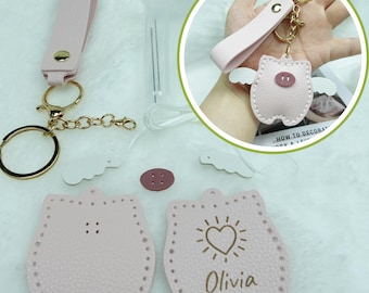 Custom Leather Keyring Keychain DIY Craft Kit: Beginner Sewing Project, Gift Box