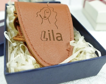 Personalized Leather Eyeglass Clip Necklace Pendant: Laser-Engraved Gift