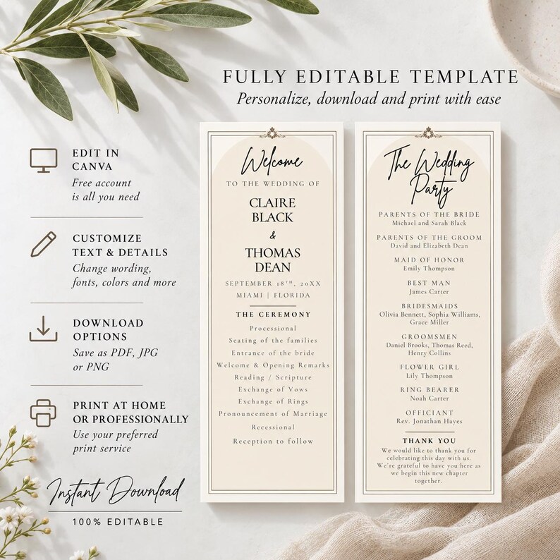 Modèle de programme de mariage vintage, Modèle de programme de ...
