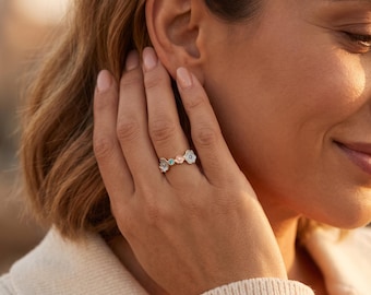 Verguld ringetje met meerdere bloemen, sierlijke kleurrijke stapelring, verstelbare ring voor vrouwen, minimalistisch sieraad voor elke dag, cadeau voor haar