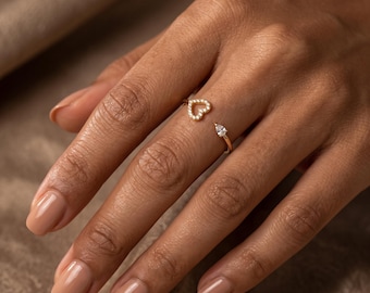 Handgemaakte minimalistische gouden hartring, sierlijke hartring voor vrouwen, delicate verlovingsring, eenvoudig gouden sieraad, ring voor elke dag, cadeau voor haar