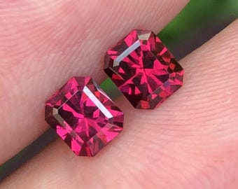 Natural Garnet Pair Loose Gemstones for Sale – Deep Redish Pink Duo – Genuine Matching Pair – 1.80 Ct