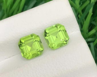 Natural Asscher Cut Peridot Pair Loose Gemstones for Sale – Matching Peridot Set – Green Peridot – Untreated – 2.50 Ct