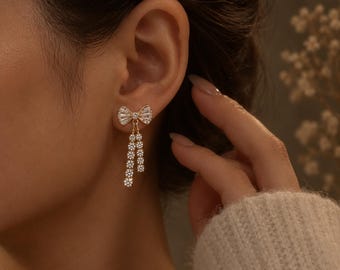 Vergulde oorbellen met strikjes voor dames, delicate oorbellen met strikjes, minimalistische sieraden, cadeau voor bruidsmeisjes, cadeau voor haar