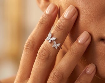 Sterling zilveren vlinderring voor dames, delicate minimalistische ring, stapelbare beloftesring, cadeau voor haar