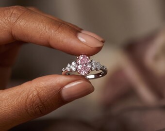 Ring van 925 sterling zilver met roze zirkoon, verstelbare ring met ovale steen, verfijnde geboortesteenring, elegante verlovingsring, cadeau voor haar