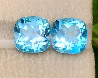 Natural Blue Topaz Pair Loose Gemstones for Sale – Matching Blue Topaz Stones – Ready to Ship – 15.40 Ct