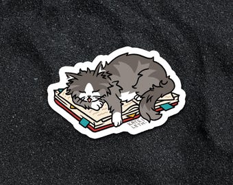 Sleepy Book Cat Sticker