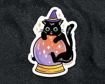 Crystal Ball Witch Cat Sticker