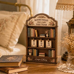 Rastreador de libros retro de madera: libros leídos este año, decoración de estantería.