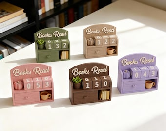 Colorful 3D-Printed Bookshelf Counter, Book Lovers Gift, Books Read This Year
