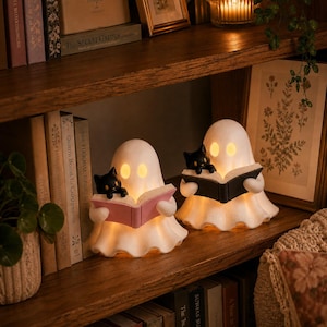 3D Printed Ghost Decor - Ghost Reading Book, Gift for Book Lovers, Bookshelf Decor, Unique Reader Gift , Cute Ghost Tealight Figurine