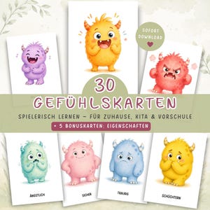 Monster Emotion Cards for Kids | 30 Emotion Cards | Learn and Understand Feelings for Home, Daycare & Preschool | Learning Cards for Children