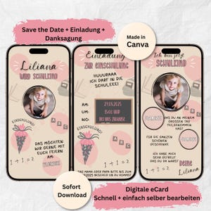 School enrollment invitation set beige pink school cone | Finally a schoolchild card | 1st grade digital school enrollment | Instant download invitation card